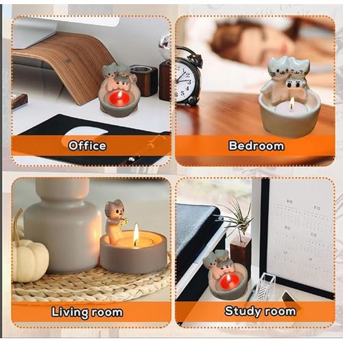 Cartoon Kitten Resin Candle Holder Cute For Girl Women