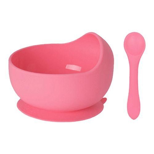 Baby Feeding Bowl Baby Silicone Suction Bowl Set with Spoon for Babies Pink