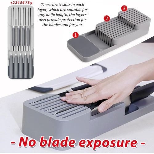 2-tier Knife Drawer Organizer Kitchen Storage For 9 Knives
