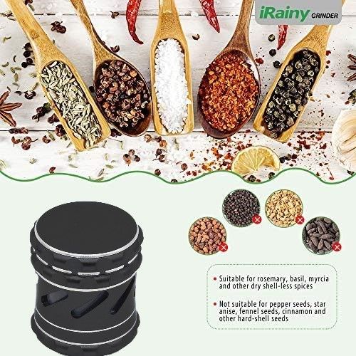 Metal Herb Grinder Removable Mess Screen Easy Clean Black