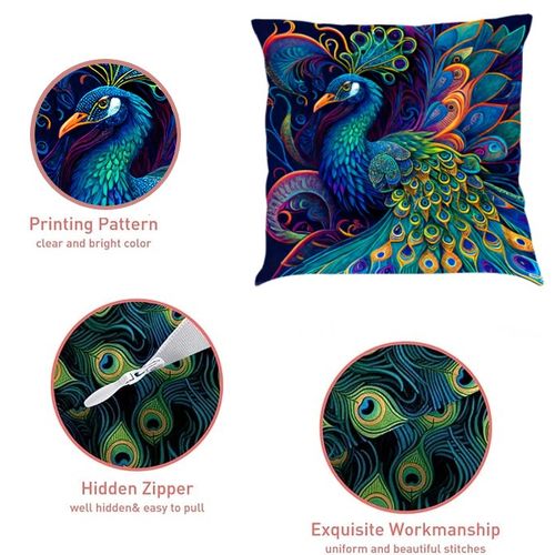 18x18in Peacock Decorative Throw Pillow Case For Home Office