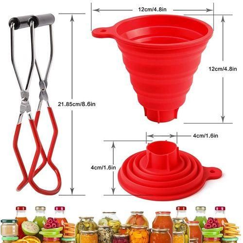 Canning Lifter with Handles and 3 Size Silicone Funnel Red