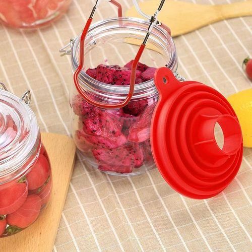 Canning Lifter with Handles and 3 Size Silicone Funnel Red