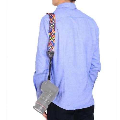 Retro Style Double Cotton Yard Colorful Pattern Shoulder Neck Strap Camera Strap Bags Wristband for  SLR DSLR Cameras PU6008C