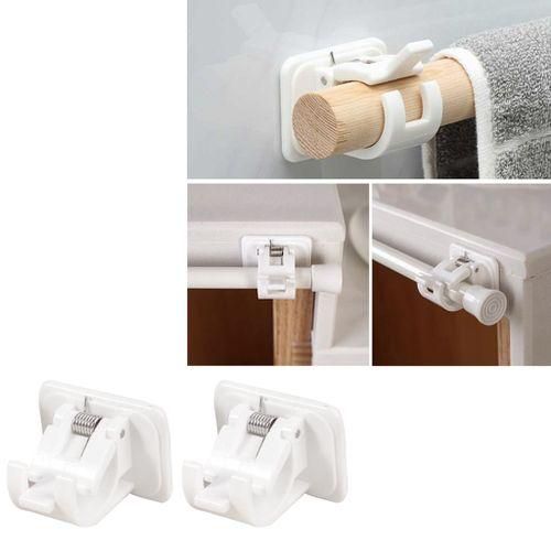 2x Curtain Rod Brackets No Drill Adjustable Hang Curtain Rod Holders