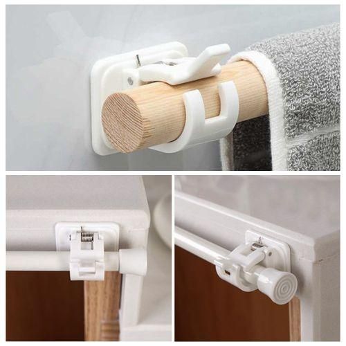 2x Curtain Rod Brackets No Drill Adjustable Hang Curtain Rod Holders
