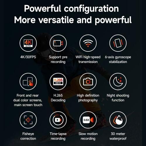 4K30FPS Sports Camera WiFi Camera Dual Screen 6Axis