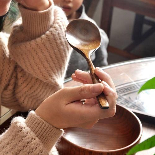 Vintage Chinese Style Handcrafted Wooden Soup Spoon 2 Pcs, NO5124