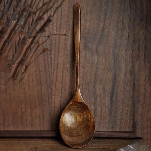 Vintage Chinese Style Handcrafted Wooden Soup Spoon 2 Pcs, NO5124