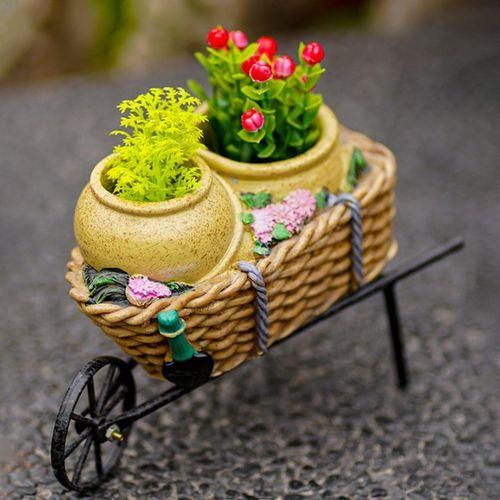 Cart Flower Pot Ornamental Reusable Wheel Barrow For