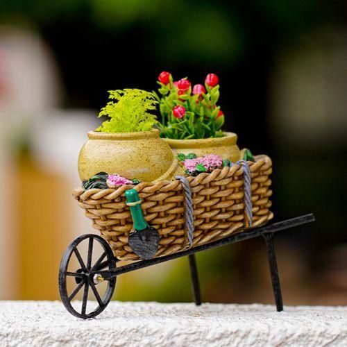 Cart Flower Pot Ornamental Reusable Wheel Barrow For