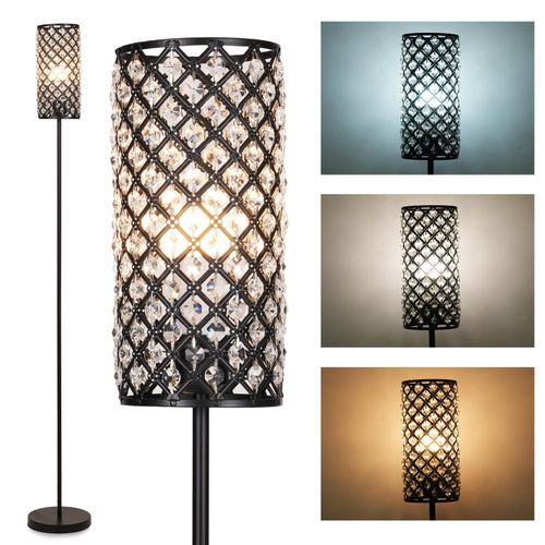 Modern Minimalist Floor Lamp Crystal Lampshade Standing Lamp 3 Color Temperatures Tall Lamp with E26 Light Bulb Foot Switch for Living Room Bedroom Study Office Sofa Side Bedside NO5138