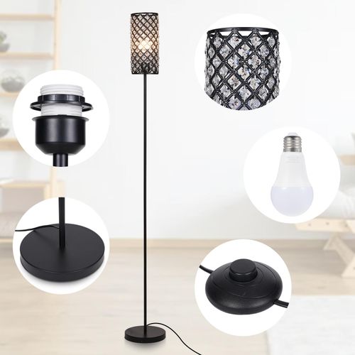 Modern Minimalist Floor Lamp Crystal Lampshade Standing Lamp 3 Color Temperatures Tall Lamp with E26 Light Bulb Foot Switch for Living Room Bedroom Study Office Sofa Side Bedside NO5138
