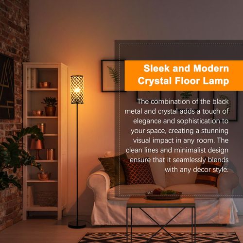 Modern Minimalist Floor Lamp Crystal Lampshade Standing Lamp 3 Color Temperatures Tall Lamp with E26 Light Bulb Foot Switch for Living Room Bedroom Study Office Sofa Side Bedside NO5138