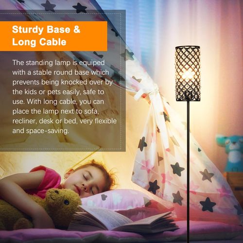 Modern Minimalist Floor Lamp Crystal Lampshade Standing Lamp 3 Color Temperatures Tall Lamp with E26 Light Bulb Foot Switch for Living Room Bedroom Study Office Sofa Side Bedside NO5138