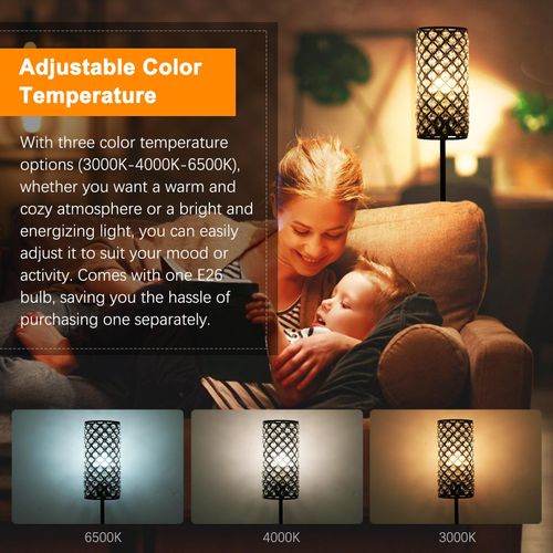 Modern Minimalist Floor Lamp Crystal Lampshade Standing Lamp 3 Color Temperatures Tall Lamp with E26 Light Bulb Foot Switch for Living Room Bedroom Study Office Sofa Side Bedside NO5138