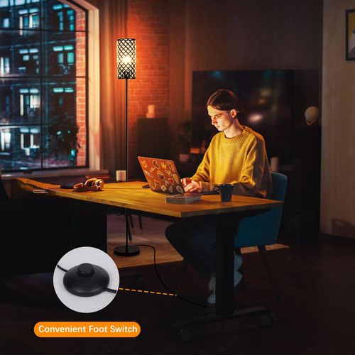 Modern Minimalist Floor Lamp Crystal Lampshade Standing Lamp 3 Color Temperatures Tall Lamp with E26 Light Bulb Foot Switch for Living Room Bedroom Study Office Sofa Side Bedside NO5138