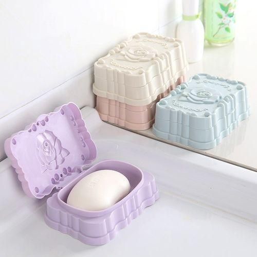 Soap Storage Dish Practical Dustproof Rose Pattern Portable Soap Holder Storage Box For Travel Business Trip HomeBlue