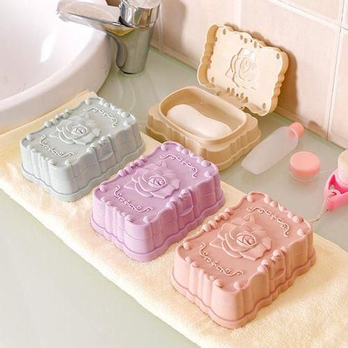 Soap Storage Dish Practical Dustproof Rose Pattern Portable Soap Holder Storage Box For Travel Business Trip HomeBlue