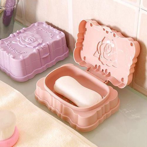 Soap Storage Dish Practical Dustproof Rose Pattern Portable Soap Holder Storage Box For Travel Business Trip HomeBlue