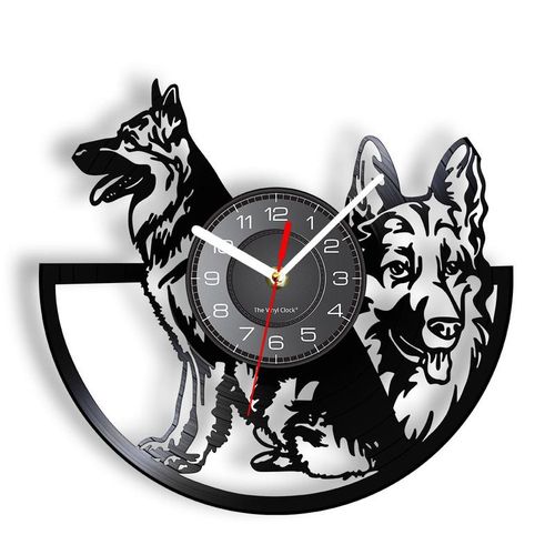Germany Shepherd Wall Clock Made Of Real Vinyl Record 3D Animal Retro Wall Watch Unique Dog Puppy Hanging Artwork For Pet Lovers