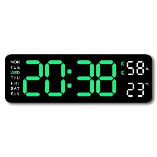 Large Digital Wall Clock Temperature And Humidity Week Display Brightness Adjustable Electronic LED Table Alarm Clock 12/24H