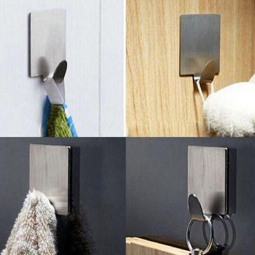 6Pcs Stainless Steel Sticky Adhesive Seamless Wall Hook Towel Clothes Hanger