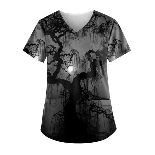 Women's Personalized Halloween Print Short Sleeve V-Neck Tops Working T-shirts