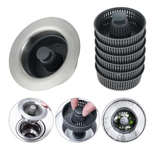 3 -In-1 Stainless Steel Popup Kitchen Sink Sper Strainer For Us Standard 3-1/2 Inch Drain Filter With 6pc Food Catcher Basket