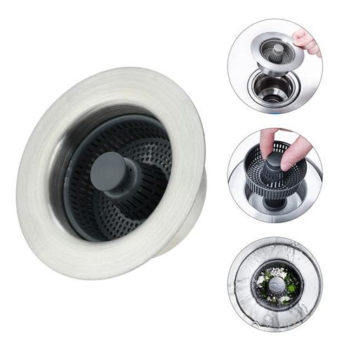 3 -In-1 Stainless Steel Popup Kitchen Sink Sper Strainer For Us Standard 3-1/2 Inch Drain Filter With 6pc Food Catcher Basket