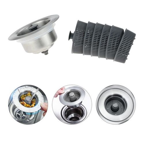 3 -In-1 Stainless Steel Popup Kitchen Sink Sper Strainer For Us Standard 3-1/2 Inch Drain Filter With 6pc Food Catcher Basket
