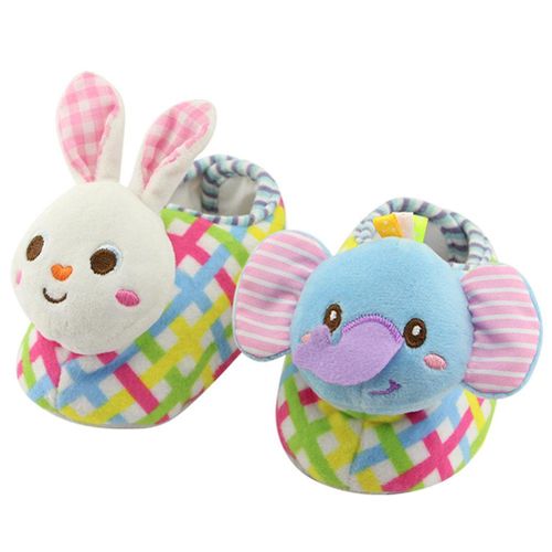 1 Pair TOLOLO Baby Rattle Toys Rattle Foot Plush Shoes Protect For Fun New,Elephant+rabbit NO5116
