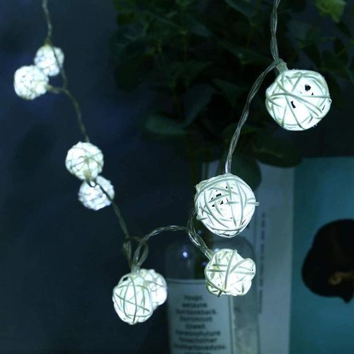 10/20/40/80 LEDs Rattan Balls String Lights  Garland Cotton Ball Light Chain Holiday Christmas Lights for Patio Wedding