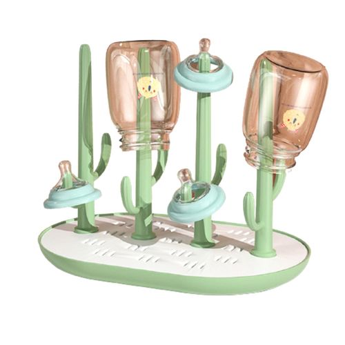 Baby Bottle Drying Rack with Drainer Cactus Shape Portable Bottle Dryer Holder for Nipples Cups Pump Parts and Accessory,Green NO5116