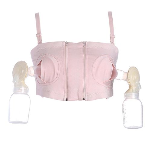 Women Hand-free Wire-free Pumping Nursing Bra Adjustable Breastfeeding Bra with Zip New,M NO5115