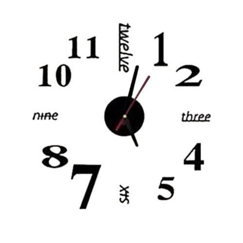 3D Mirror Wall Clock DIY  Large Frameless Sticker Clock Black