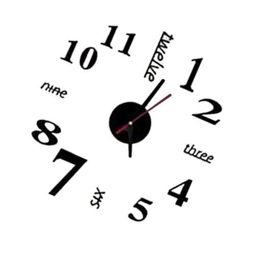 3D Mirror Wall Clock DIY  Large Frameless Sticker Clock Black