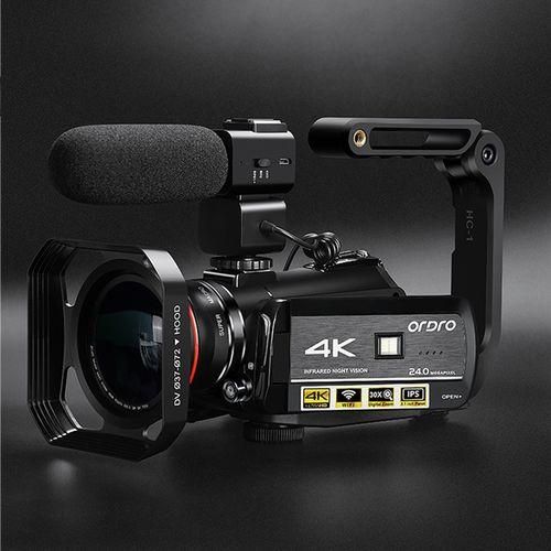 AC3 3.1 Inch IPS Screen 4K Full HD 13MP Night Vision WiFi Live Camcorder DV Digital Camera, Style:Standard  Microphone Handheld StandBlack