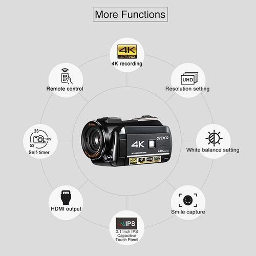 AC3 3.1 Inch IPS Screen 4K Full HD 13MP Night Vision WiFi Live Camcorder DV Digital Camera, Style:Standard  Microphone Handheld StandBlack