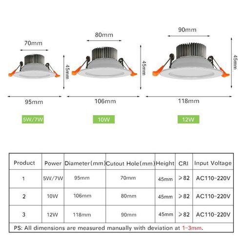 brightness Led Recessed Downlight Not Dimmable 5w 7w 10w 12w Smd 5730 Led Ceiling Bedroom Kitchen Indoor Led Spot Lighting