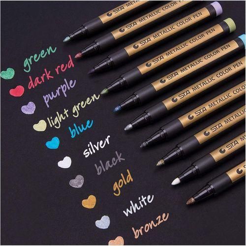 Metallic Marker Pens Set of 10 Medium Point Metallic Markers for Rock Painting, Black Paper, Card Making, Scrapbooking Crafts, DIY Photo Album  ST 001