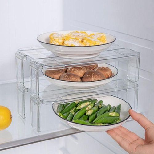 Fridge Organizer Fridge Rack Kitchen Racks Kitchen Items Stackable Shelf Layered Shelf Tray Storage Rack-Brown