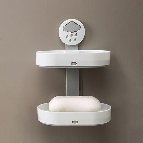 2layer Cute Cloud Punch Free Soap Storage Box Draining Rack Bathroom OrganizerLight Blue