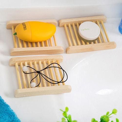 Natural Wood Soap Sponge Drain Storage Holder Tray Bathroom Kitchen OrganizerWood Color