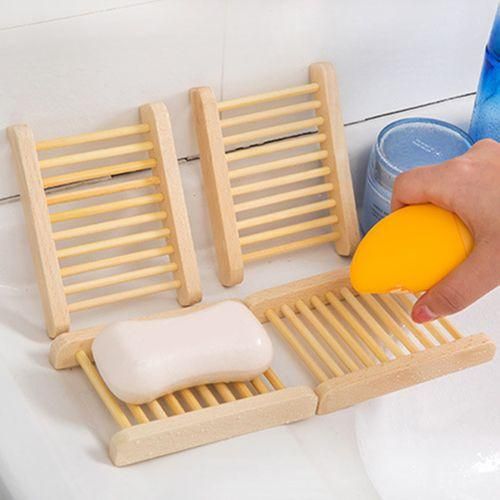 Natural Wood Soap Sponge Drain Storage Holder Tray Bathroom Kitchen OrganizerWood Color