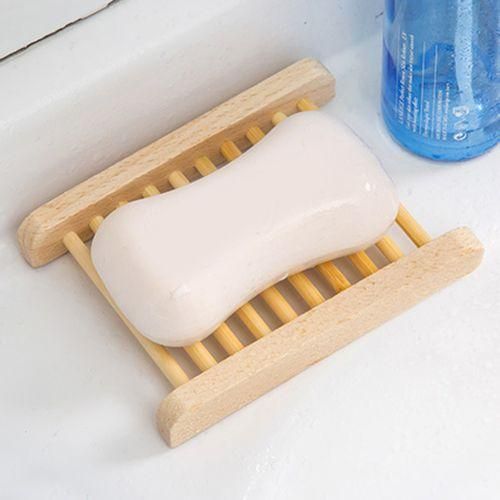 Natural Wood Soap Sponge Drain Storage Holder Tray Bathroom Kitchen OrganizerWood Color