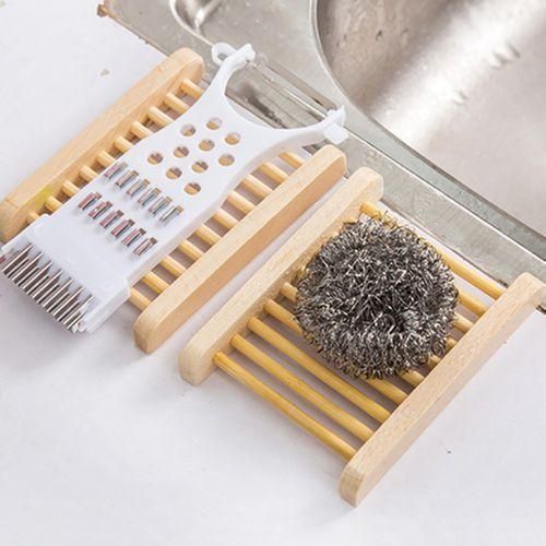 Natural Wood Soap Sponge Drain Storage Holder Tray Bathroom Kitchen OrganizerWood Color