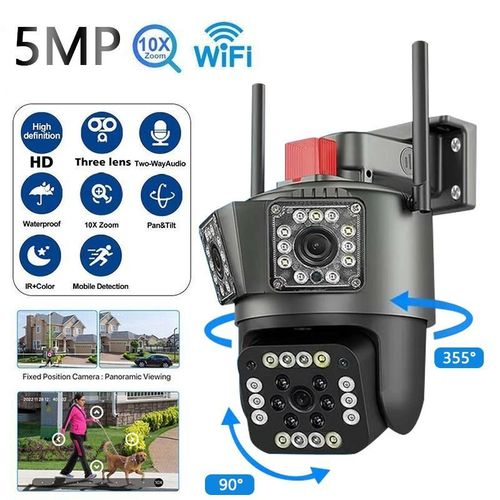 True 500W 2592X1944P Three Lens Super HD WiFi Camera Wireless Outdoor 10X Zoom Security Protection Surveillance Cameras Auto Tracking P2P CCTV PTZ Cam More