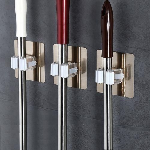 Broom Holder Wall Mounted Waterproof Plastic Self Adhesive Mop Hanging Hook For BalconyWhite