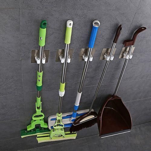 Broom Holder Wall Mounted Waterproof Plastic Self Adhesive Mop Hanging Hook For BalconyWhite
